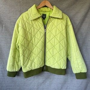 Wild Fable Womens Quilted Bomber Jacket Size Small Bright Green Full Zip
